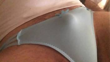 Tiny dick crossdresser wearing sexy little thong panties